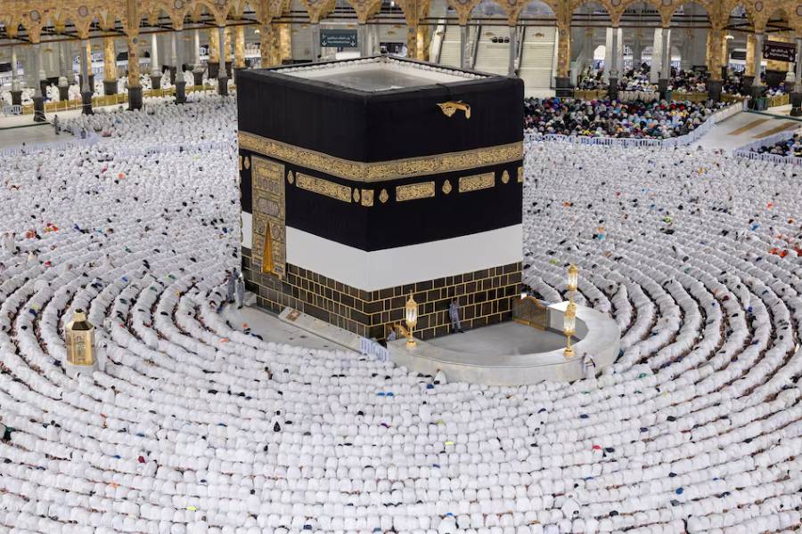 Muslims perform morning prayers in the Grand Mosque during the annual Hajj pilgrimage in the holy city of Mecca, Saudi Arabia, June 2, 2025.