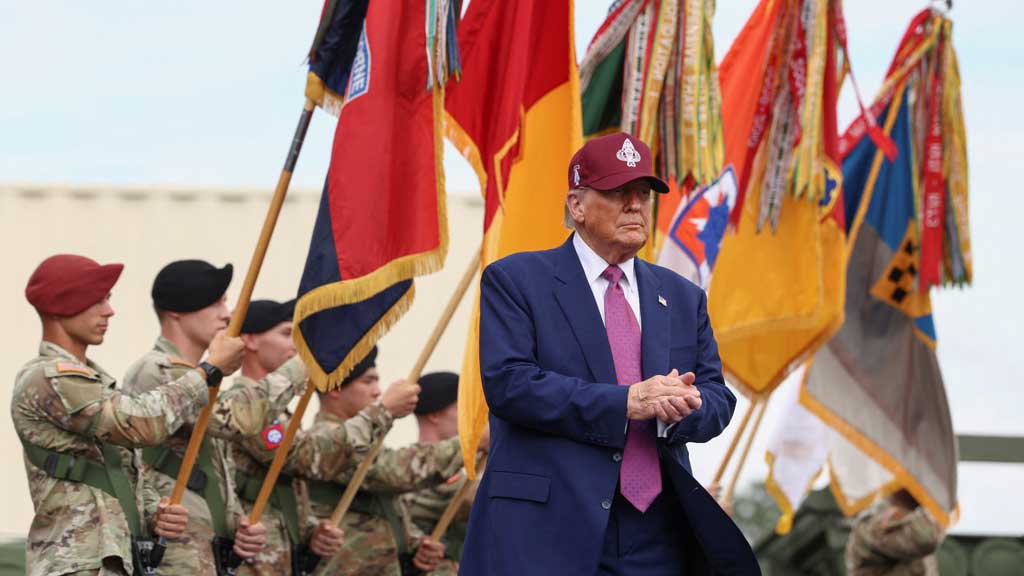 US President Donald Trump prepares to deliver remarks during a visit to Fort Bragg to mark the US Army anniversary, in North Carolina, US, Jun 10, 2025. REUTERS/Evelyn Hockstein