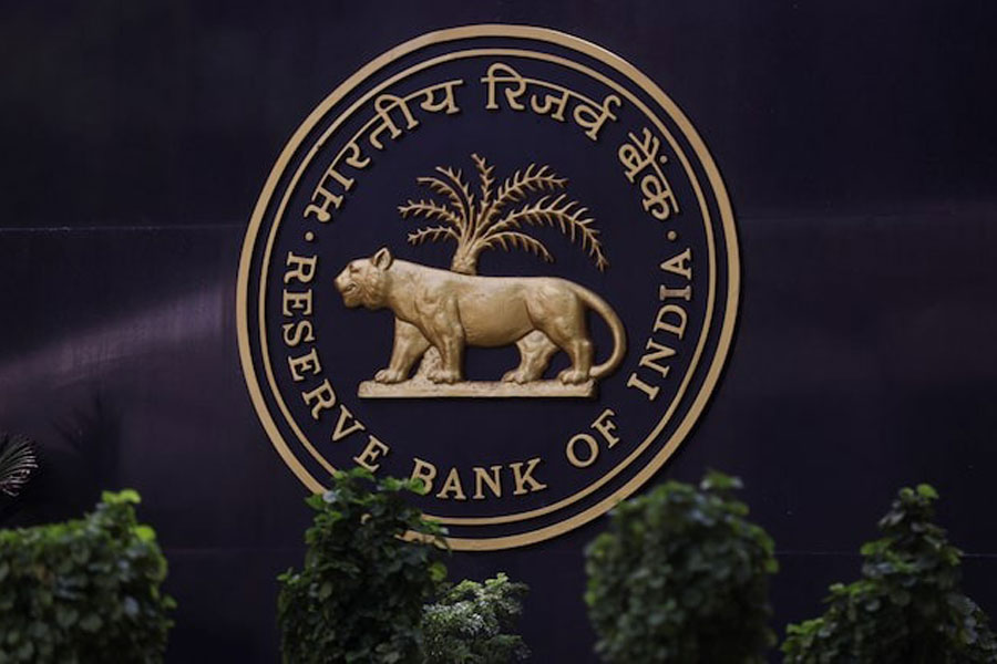 A Reserve Bank of India (RBI) logo is seen inside its headquarters in Mumbai, India, April 6, 2023.