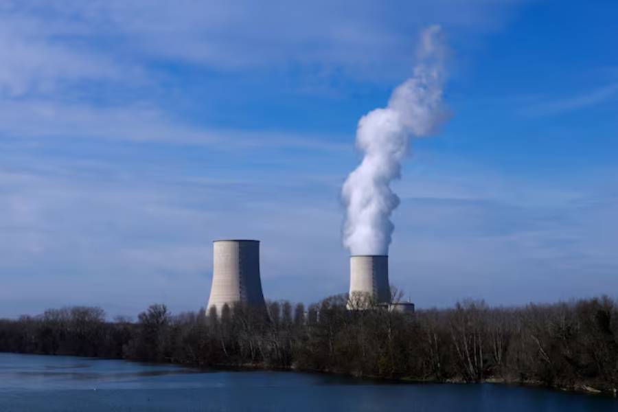 View of the cooling towers of the Electricite de France (EDF) nuclear power plant in Golfech on the edge of the Garonne river, France, February 16, 2025.