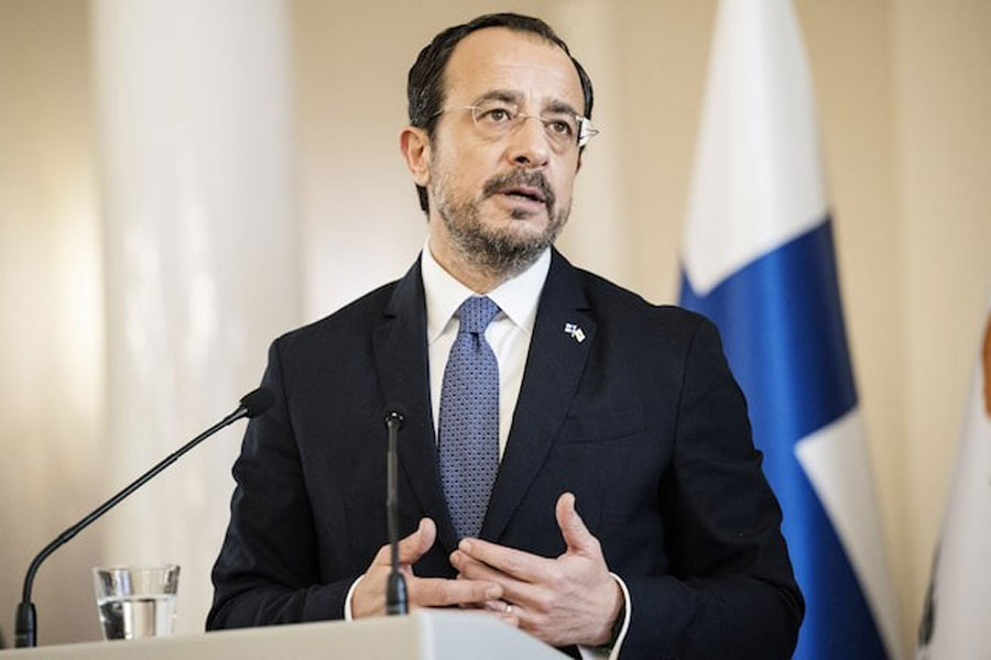 Cyprus' President Nikos Christodoulides attends a press conference with Finnish President Alexander Stubb (not pictured) at the Presidential Castle in Helsinki, Finland on May 22, 2025.