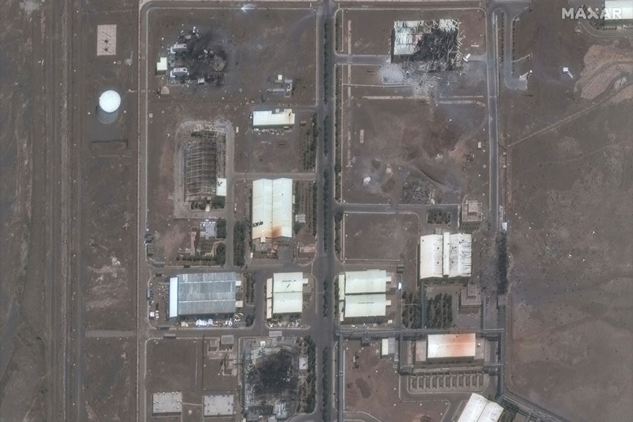This satellite image provided by Maxar Technologies shows the Natanz nuclear enrichment facility, where multiple buildings were destroyed from recent Israeli airstrikes, 135 miles southeast of Tehran, Iran, Saturday, June 14, 2025.
