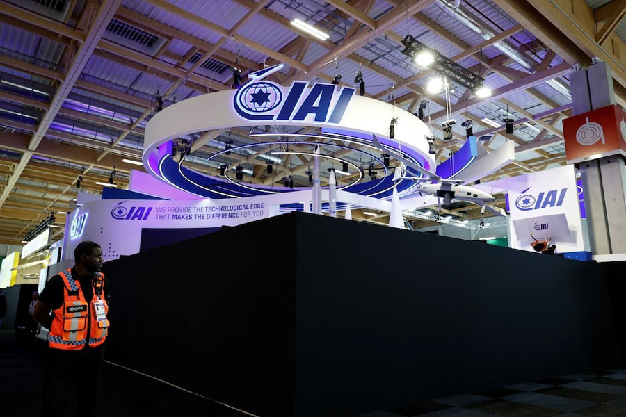 View of the closed IAI stand after the four main Israeli company stands at the Paris Airshow have been shut down by organizers during the 55th Paris Air Show at Le Bourget Airport near Paris, France, June 16, 2025.