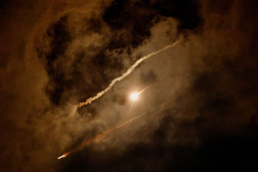 Missiles launched from Iran are intercepted over Ashkelon, Israel.