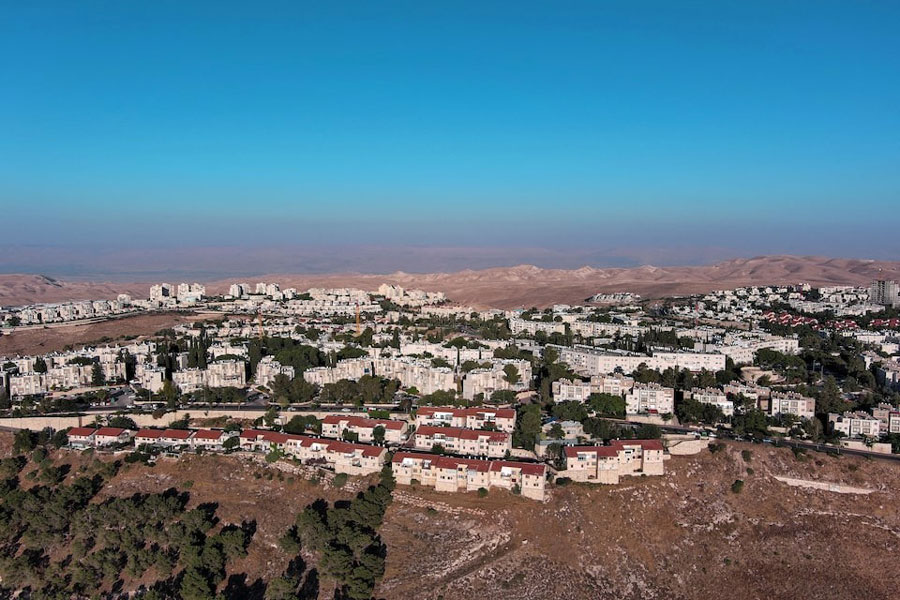 An aerial view shows the Jewish settlement of Maale Adumim in the Israeli-occupied West Bank, June 25, 2023.