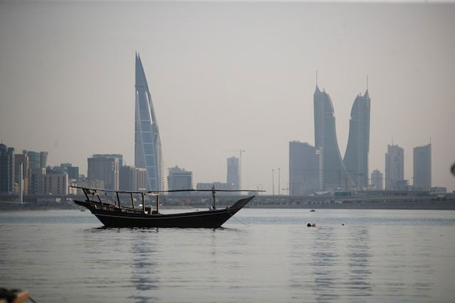 A general downtown view is seen with heat haze over the skyline during the afternoon hours in Manama, Bahrain, August 2, 2023.
