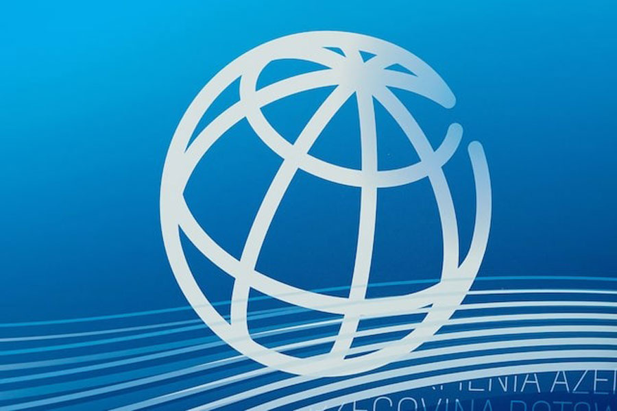 The World Bank logo is seen at the 2023 Spring Meetings of the World Bank Group and the International Monetary Fund in Washington, US, April 13, 2023.