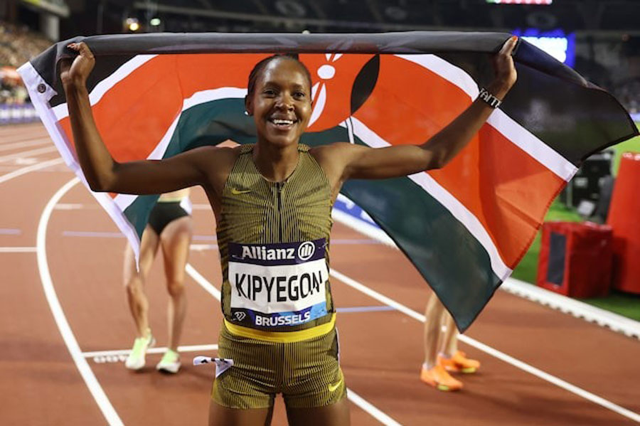 Athletics - Diamond League - Brussels - King Baudouin Stadium, Brussels, Belgium - September 14, 2024, Faith Kipyegon of Kenya celebrates after winning the Women's 1500m final REUTERS/Yves Herman/Files
