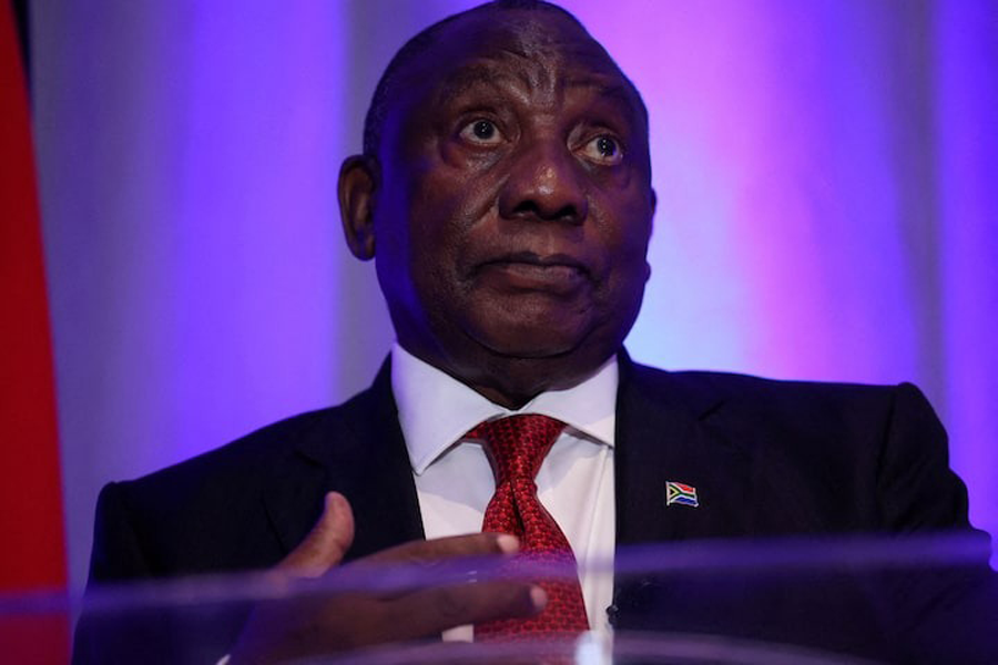 South African President Cyril Ramaphosa attends a press conference, after his White House meeting with US President Donald Trump, in Washington, DC, US, May 21, 2025.