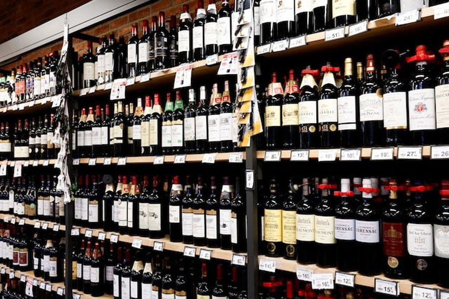 Bottles of French wine are displayed for sale at a supermarket in Paris, France, April 4, 2025.