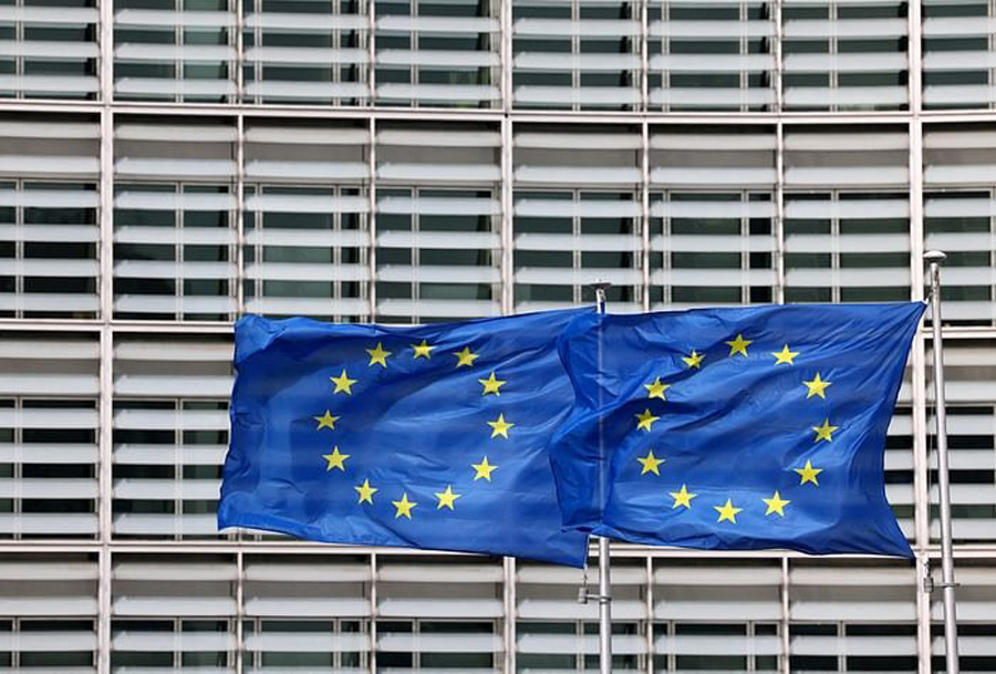 European flags fly outside the European Commission headquarters in Brussels, Belgium March 13, 2023.
