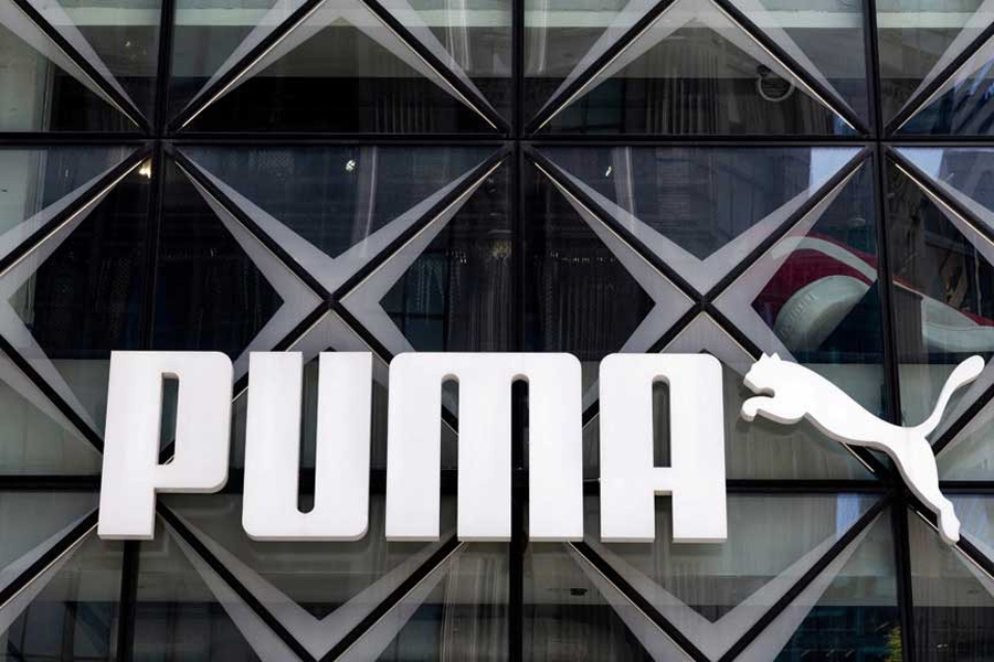 A view of a logo at the PUMA flagship store in New York City, US, Jul 16, 2025.