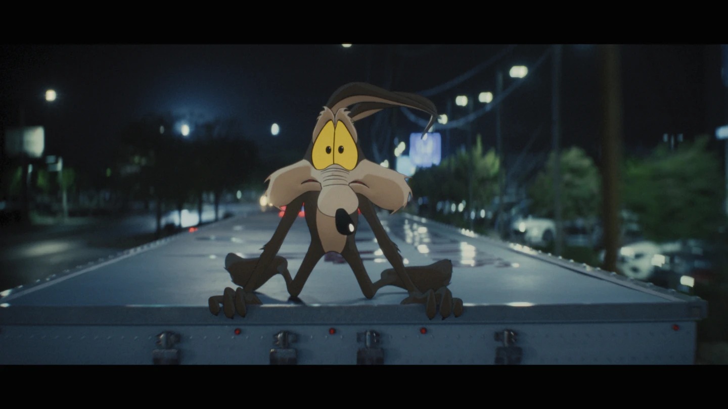 This image released by Ketchup Entertainment shows Lana Condor, left, and Will Forte in a scene from the film "Coyote vs. Acme." (Ketchup Entertainment via AP)