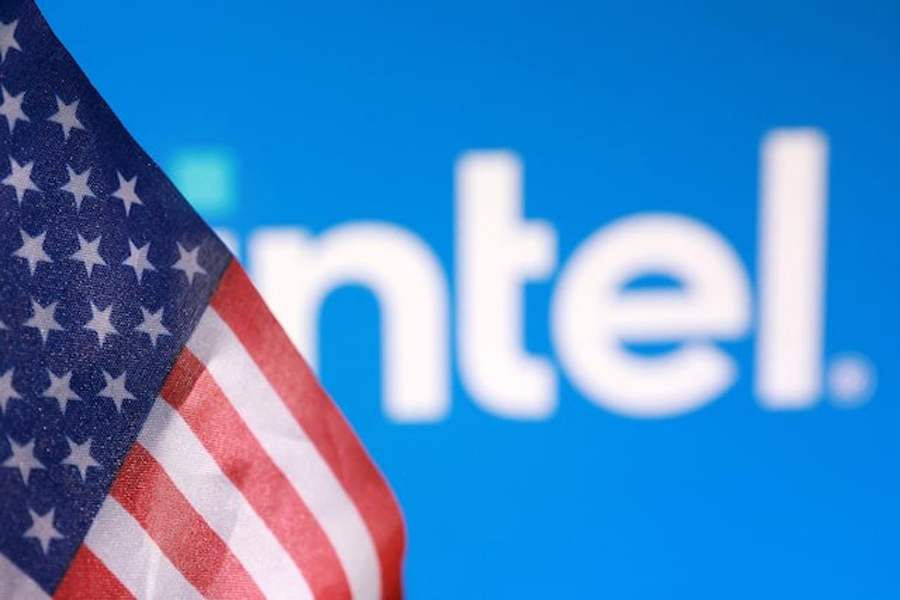 US flag and Intel logo are seen in this illustration taken August 22, 2025.