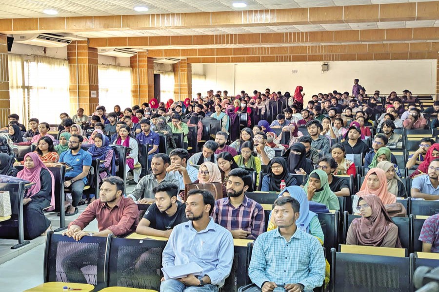 Aspirant students attended'How to start IELTS preparation' at Professor Mohammad Shorif Hossain Gallery in JUST recently