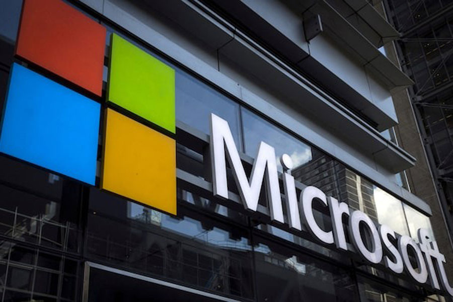 A Microsoft logo is seen on an office building in New York City in this July 28, 2015 file photo.