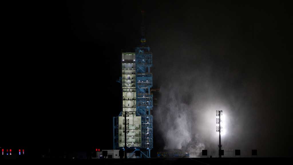A view on the launchpad after Long March 2F rocket carrying the Shenzhou-21 spacecraft with astronauts Zhang Hongzhang, Zhang Lu, and Wu Fei blasted off to China's Tiangong space station from the launchpad at the Jiuquan Satellite Launch Center, near Jiuquan, Gansu province, China Oct 31, 2025. REUTERS