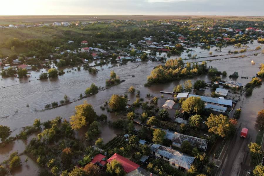 A drone view shows a flooded area, after heavy rain triggered flooding in Slobozia Conachi, Galati country, Romania, September 14, 2024.