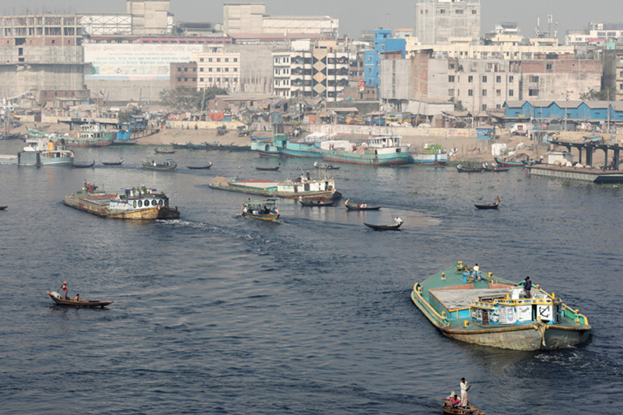 A view of the busy Buriganga River