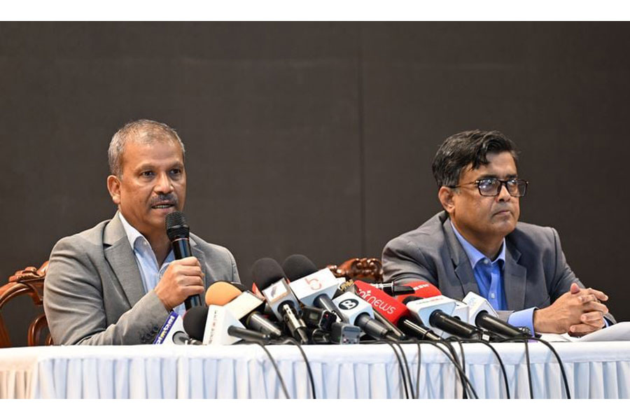 Law, Justice and Parliamentary Affairs Adviser Prof Dr Asif Nazrul spoke at a press conference at Foreign Service Academy in Dhaka. Photo : PID