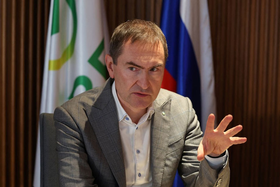 Alexander Vedyakhin, First Deputy CEO of Sberbank, speaks during an interview with Reuters at his office in Moscow, Russia November 11, 2025.