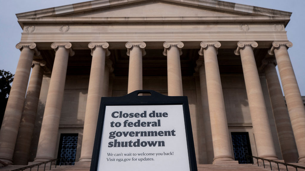 Signage warning of closures due to the US Government shutdown in front of the National Gallery of Art, more than a month into the continuing US government shutdown in Washington, DC, US, Nov 7, 2025. REUTERS