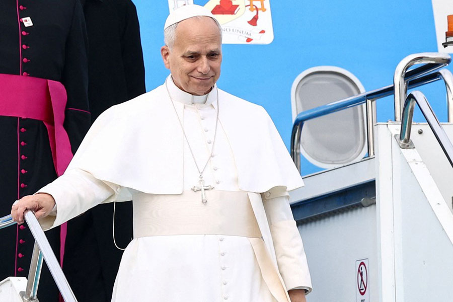 Pope Leo XIV arrives at Esenboga International Airport, during his first apostolic journey, in Ankara, Turkey, Nov 27, 2025.