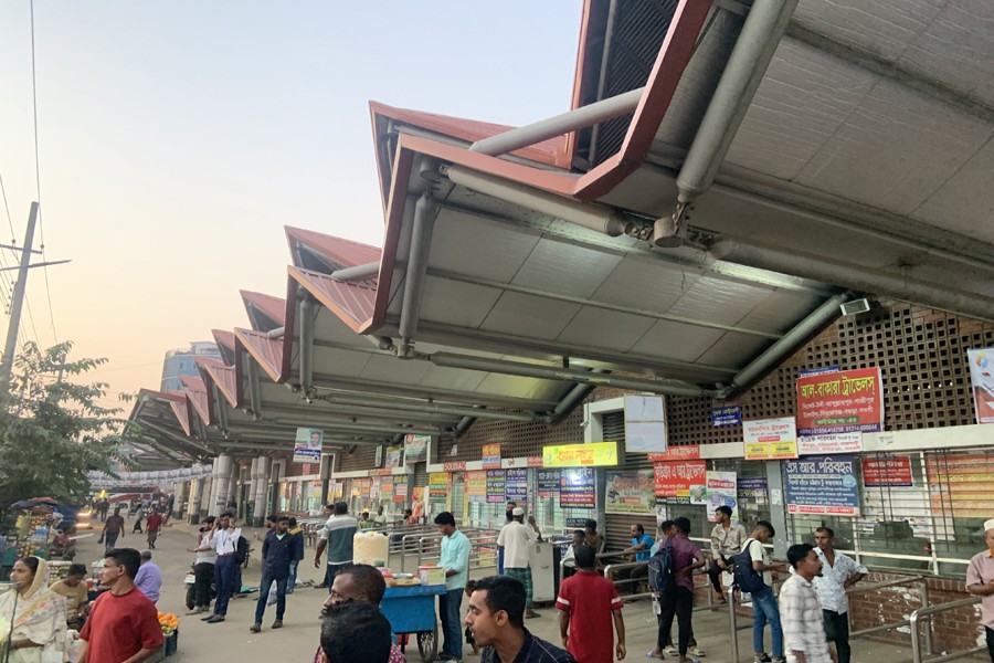 A view of the central bus terminal in Sylhet city's Kodomtoli area, which has become tattered barely three years after its opening -FE Photo