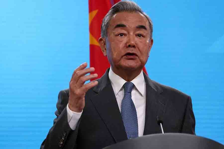 Chinese Foreign Minister Wang Yi attends a press conference with German Foreign Minister Johann Wadephul (not pictured) in Berlin, Germany July 3, 2025.