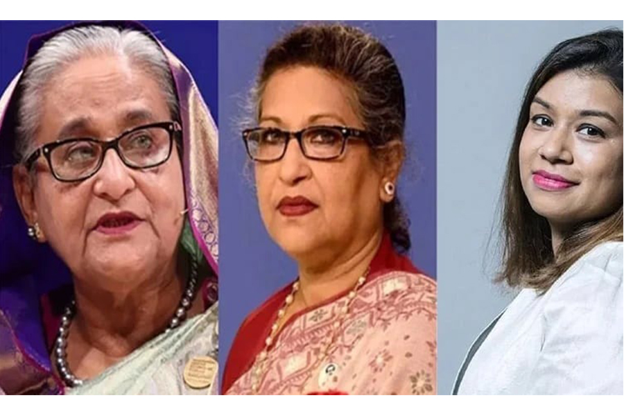 Ousted prime minister Sheikh Hasina, her sister Sheikh Rehana and niece Tulip Siddique seen in this combination photo