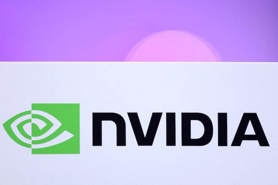 The logo of Nvidia is seen during the Adopt AI International Summit at the Grand Palais in Paris, France, November 26, 2025.