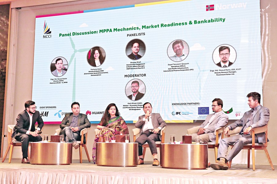 Chairman of the Bangladesh Power Development Board Md. Rezaul Karim speaks at an event titled 'Powering Bangladesh's Green Future: Stakeholder Forum on Merchant Power Purchasing Agreement & Renewable Energy' at a city hotel on Wednesday — FE photo
