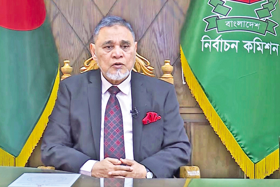Chief Election Commissioner (CEC) AMM Nasir Uddin announced the national election schedule in a recorded speech aired by state-run Bangladesh Television and Bangladesh Betar at 6:00pm, on Thursday. — BTV