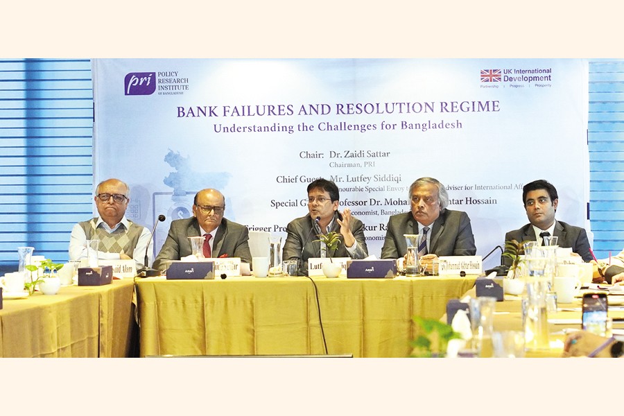 Lutfey Siddiqi, Special Envoy to the Chief Adviser for International Affairs, attended as the chief guest a discussion titled 'Bank Failures and Resolution Regime: Understanding the Challenges for Bangladesh' at a city hotel on Thursday. Dr. Zaidi Sattar, Chairman of Policy Research Institute of Bangladesh, presided over the event, while Dr. Ashikur Rahman, Principal Economist at PRI, made a keynote presentation.