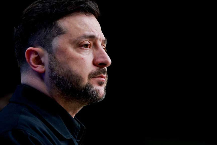 Ukrainian President Volodymyr Zelensky attends a press conference on the day of the European Union leaders' summit in Brussels, Belgium, Dec 18, 2025.