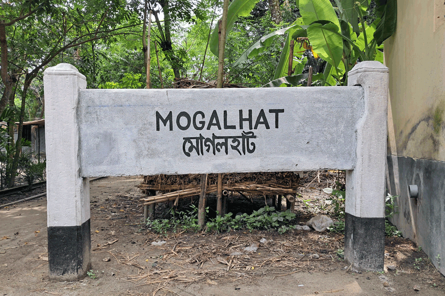 The nameboard of Mogolhat Railway Station in Lalmonirhat.