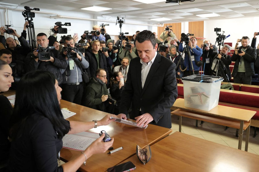 Kosovo's Prime Minister and Levizja Vetevendosje (Movement for Self-Determination) party leader Albin Kurti votes during a snap parliamentary election, nearly a year after a political deadlock that prevented the formation of a new government, in Pristina, Kosovo, December 28, 2025.