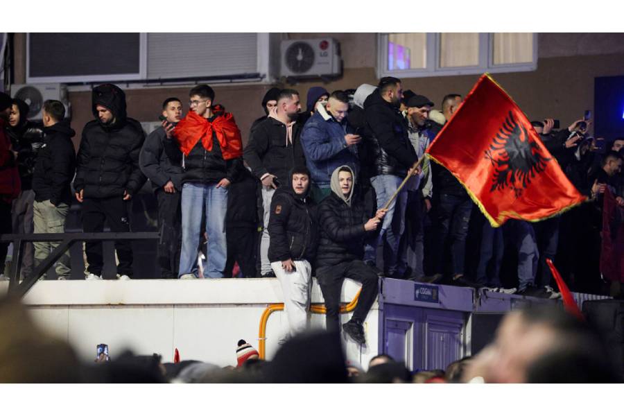 Supporters of Kosovo’s Prime Minister and Levizja Vetevendosje (Movement for Self-Determination) party leader Albin Kurti celebrate after the party won more than half of the votes in a snap parliamentary election, nearly a year after a political deadlock that prevented the formation of a new government, in Pristina, Kosovo, Dec 28, 2025.