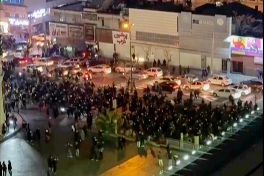 In this frame grab from video taken by an individual not employed by The Associated Press and obtained by the AP outside Iran shows people blocking an intersection during a protest in Tehran, Iran on Thursday (January 8), 2026 — UGC via AP