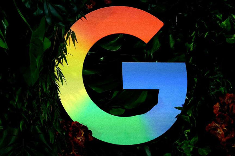 The Google logo is displayed during a press conference in Berlin, Germany, Nov 11, 2025.