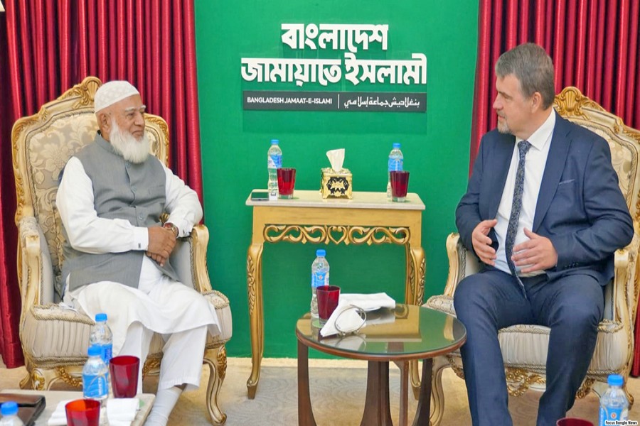 A three-member delegation, led by Ivars Ijabs, chief observer of the European Union Election Observation Mission and a Member of the European Parliament, paid a courtesy call on Jamaat-e-Islami Ameer Dr Shafiqur Rahman at the latter’s Bashundhara office in the capital on Monday. — Focus Bangla