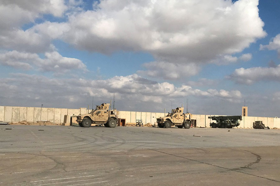 Military vehicles of US soldiers are seen at the al-Asad air base in Anbar province, Iraq, Jan 13, 2020.