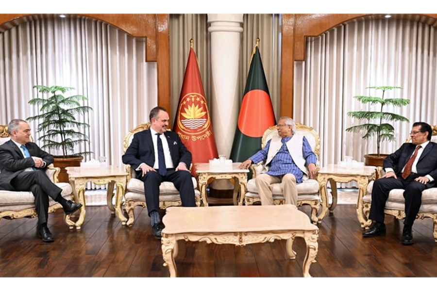 Newly appointed US Ambassador to Bangladesh Brent Christensen calls on Chief Adviser Professor Muhammad Yunus at the State Guest House Jamuna on Thursday — Photo: CA Press Wing