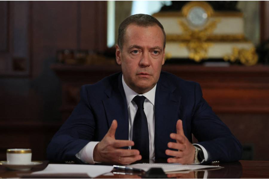 Deputy Chairman of the Russian Security Council Dmitry Medvedev attends an interview with Reuters, TASS and WarGonzo in the Moscow region, Russia Jan 29, 2026.