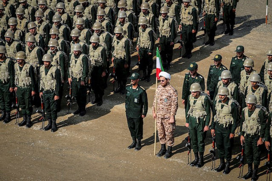 Members of the Islamic Revolutionary Guard Corps (IRGC) attend an IRGC ground forces military drill in the Aras area, East Azerbaijan province, Iran, October 17, 2022.