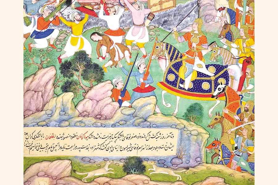Painting from the illuminated manuscript of “The History of Genghis Khan”. The illustration depicts the Siege of Baghdad painted by Khem Karan in 1596, during the reign of the Mughal Emperor Akbar the Great- www.worldhistory.org