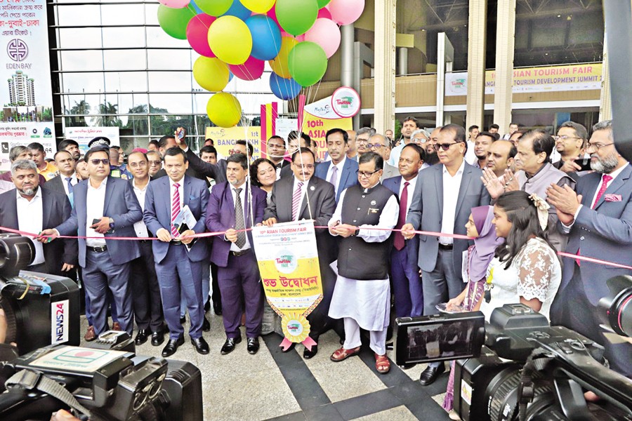 State Minister for Civil Aviation and Tourism Md Mahbub Ali inaugurates the 10th Asian Tourism Fair and Bangladesh Tourism Development Summit 2023 at Bangabandhu International Conference Centre in Dhaka on Thursday.