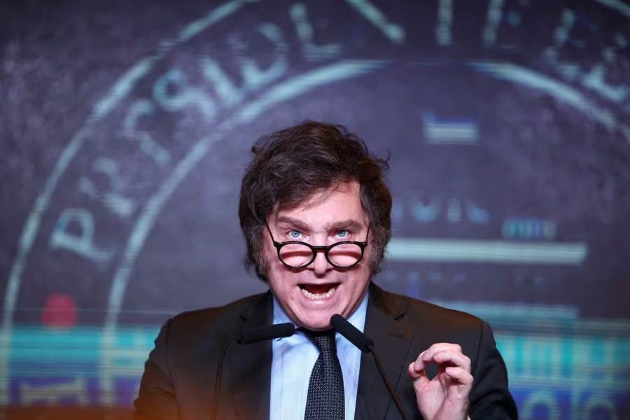 Argentine president-elect Javier Milei addressing supporters after winning Argentina's runoff presidential election in Buenos Aires on Sunday –Reuters photo