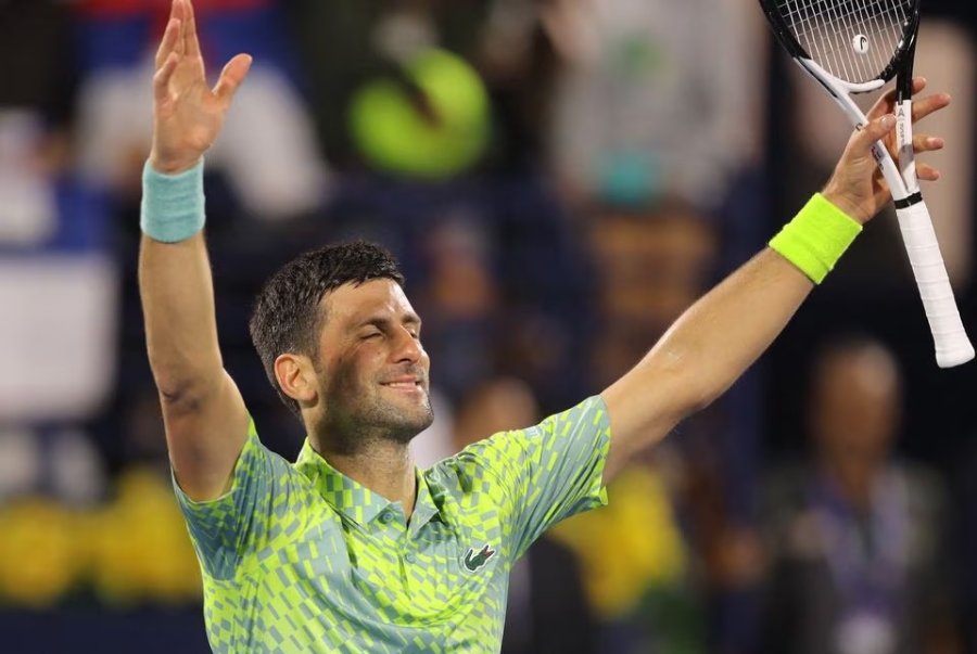 Serbia's Novak Djokovic celebrates after winning his quarter final match of Dubai Tennis Championships against Poland's Hubert Hurkacz at The Dubai Duty Free Tennis Centre in Dubai, United Arab Emirates on March 2, 2023 — Reuters photo