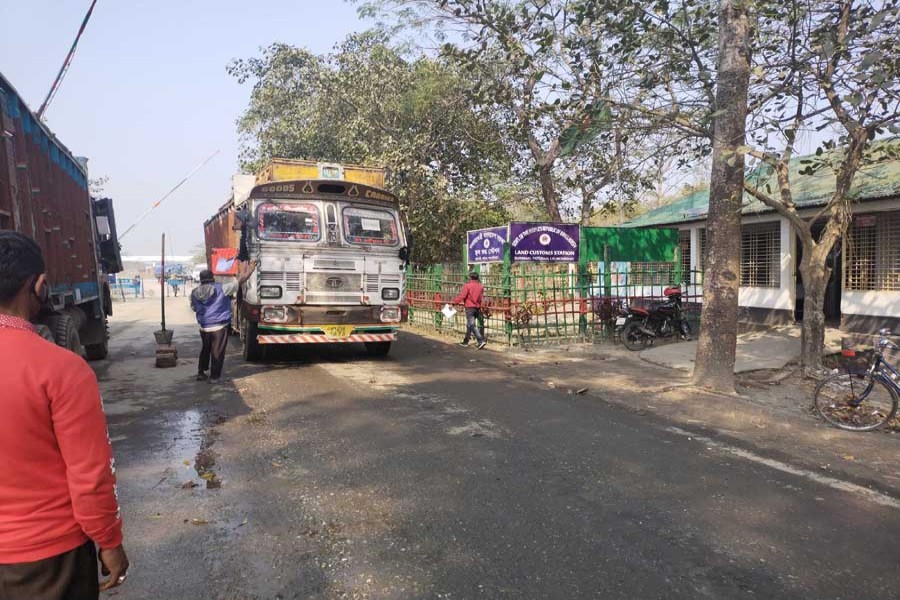 Photo shows an Indian truck enters Borimari land port in Lalmonirhat district